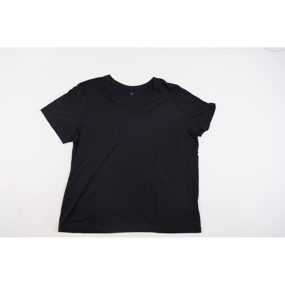 Lands End T-Shirt V-Neck Solid Black L 14-16